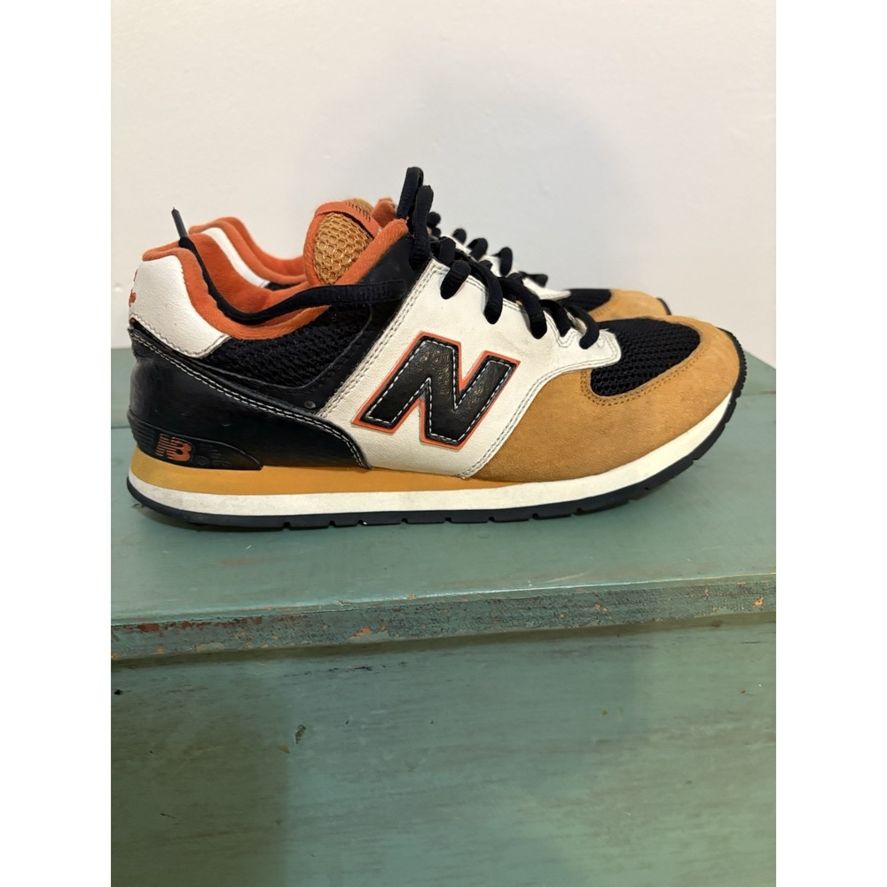 New Balance 574 White Tan Orange Black Leather & Suede Running Shoes 5.5 Womens